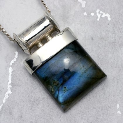 Labradorite & Silver Square Pendant ~24mm