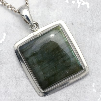 Labradorite & Silver Square Pendant ~26mm