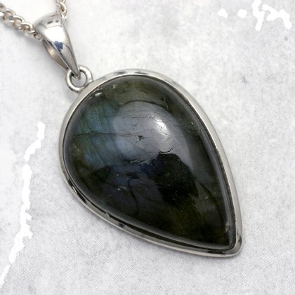 Labradorite & Silver Teardrop Pendant ~30mm