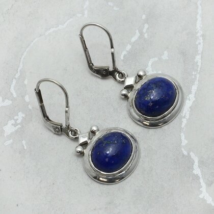 Lapis Lazuli 925 Silver Oval Drop Earrings ~34mm