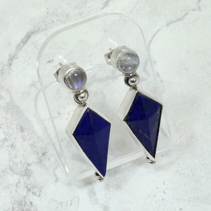 Lapis Lazuli & Moonstone 925 Silver Drop Earrings ~35mm