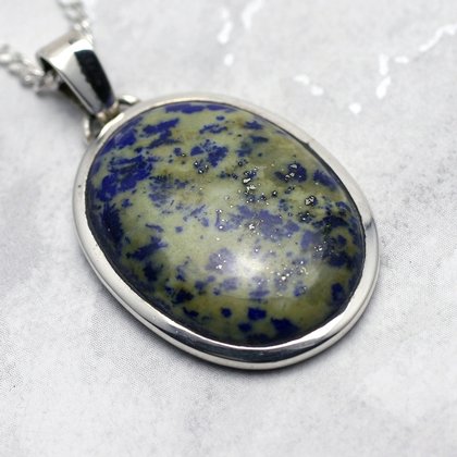 Lapis Lazuli & Silver Pendant - Oval 32mm