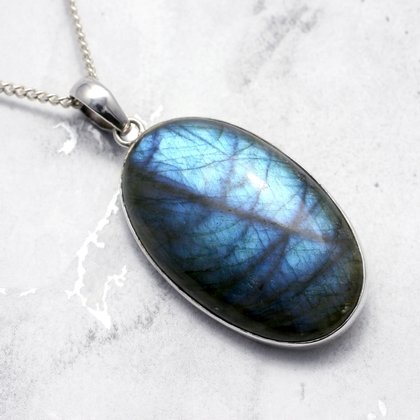 Large Oval Labradorite Pendant set in .925 Silver