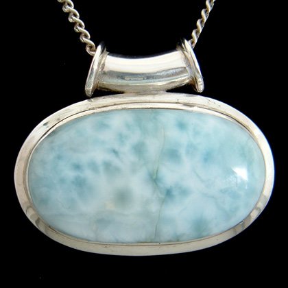 Larimar & Silver Pendant - Oval 38mm