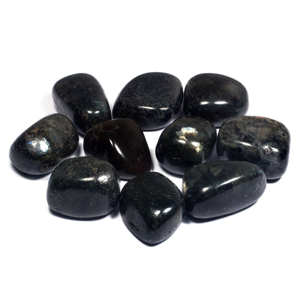 Norwegian Black Blue Moonstone rounded  stones 2kg bag mixed sizes Larvikite 