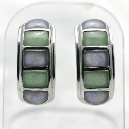 Lilac and Green Jade & Silver Cuff Studs ~20mm