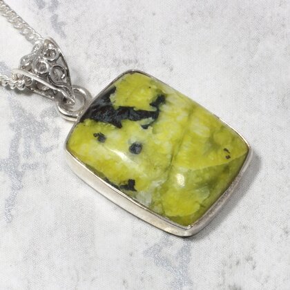 Lizardite Rectangle 925 Silver Pendant ~19mm