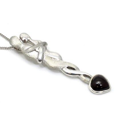 Lovers 925 Antique Silver Pendant with Garnet Stone ~55mm