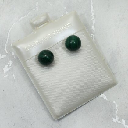 Malachite 925 Silver Stud Earrings ~8mm