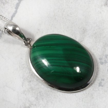 Malachite Oval 925 Silver Pendant  ~27mm