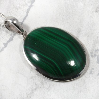 Malachite & Silver Pendant  ~34mm