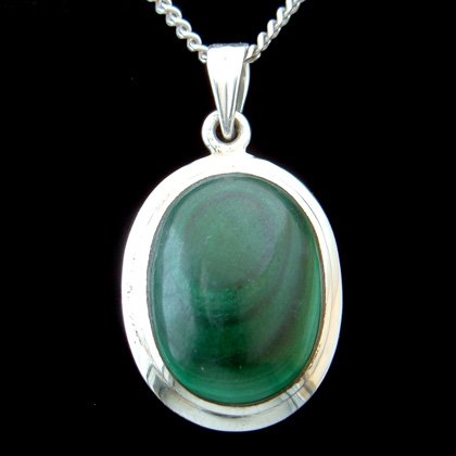 Malachite & Silver Pendant - Oval 28mm