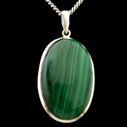 Malachite & Silver Pendant - Oval 35mm