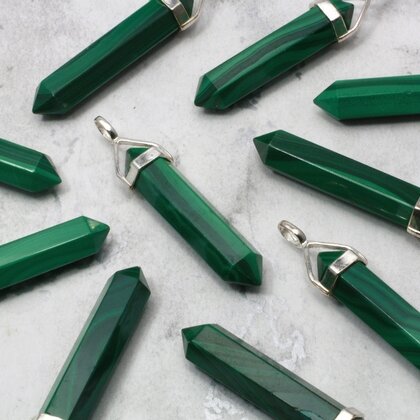Malachite Double Terminating Point 925 Silver Pendant - 35mm