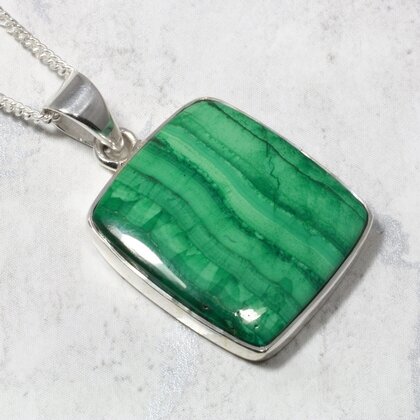 Malachite Rectangle 925 Silver Pendant ~22mm