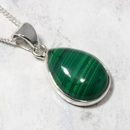 Malachite Teardrop 925 Silver Pendant ~19mm