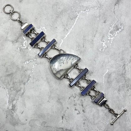 Merlinite & Lapis Lazuli 925 Sterling Silver Bracelet (Length 190mm)