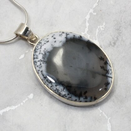 Merlinite Oval 925 Silver Pendant ~33mm