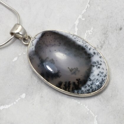 Merlinite Oval 925 Silver Pendant ~35mm