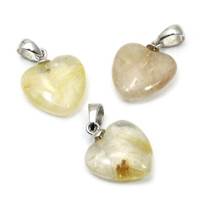 Mini Rutilated Quartz Heart 925 Silver Pendant - Pack of 3