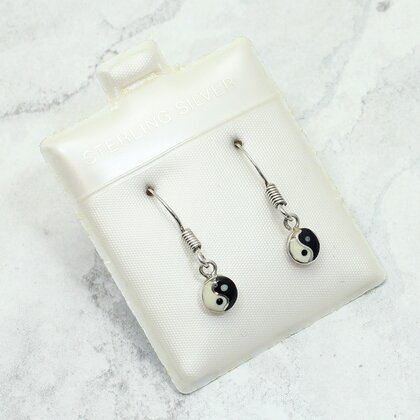 Mini Ying Yang 925 Silver Drop Earrings ~9mm