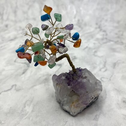 Mixed Gemstone Gemtree on Amethyst Cluster ~115mm