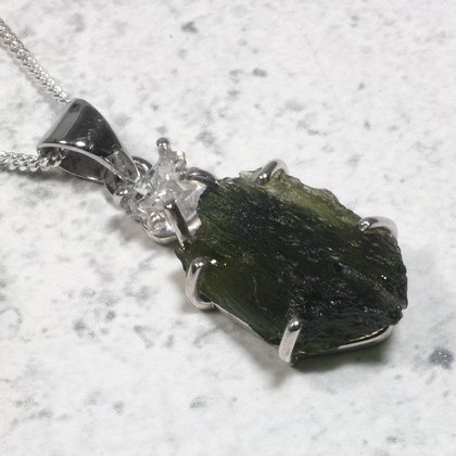 Moldavite & Herkimer Diamond Silver Pendant ~27mm