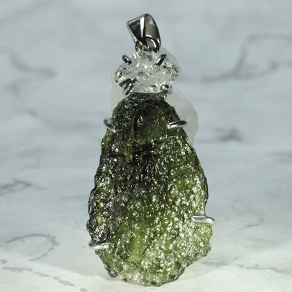 Moldavite & Herkimer Diamond Silver Pendant ~40mm