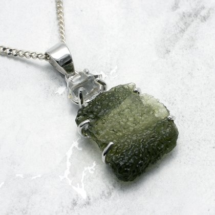 Moldavite & Herkimer Diamond Silver Pendant