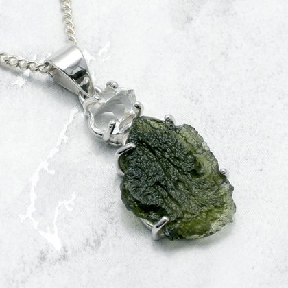 Moldavite & Herkimer Diamond Silver Pendant