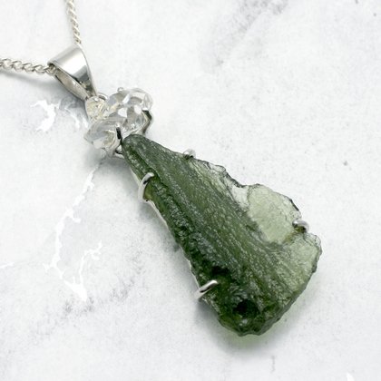 Moldavite & Herkimer Diamond Silver Pendant