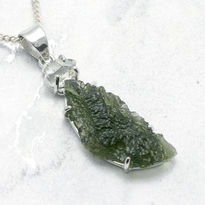 Moldavite & Herkimer Diamond Silver Pendant