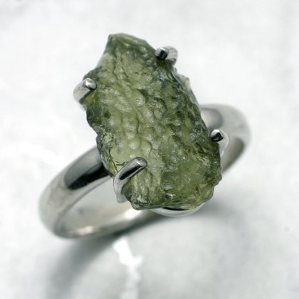 Moldavite & Silver Freeform Ring US 7 UK O