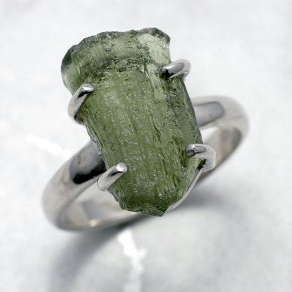 Moldavite & Silver Freeform Ring US 7 UK O