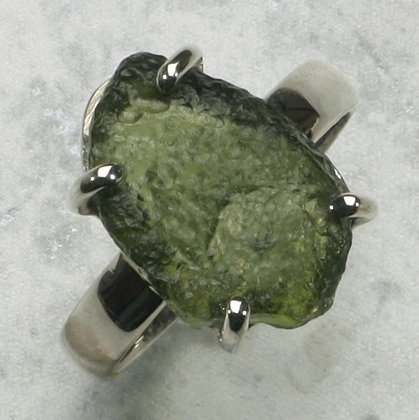 Moldavite & Silver Freeform Ring US 9 UK S