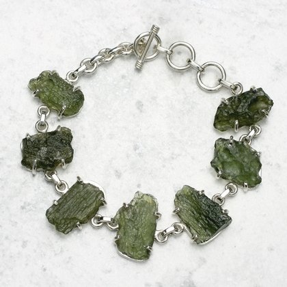 Moldavite & Silver Gemstone Bracelet (Length - 20cm)