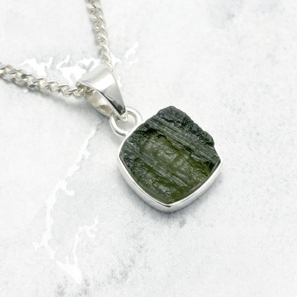 Moldavite & Silver Square Pendant ~ 18mm