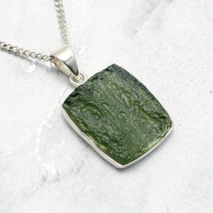 Moldavite & Silver Rectangular Pendant ~ 25mm