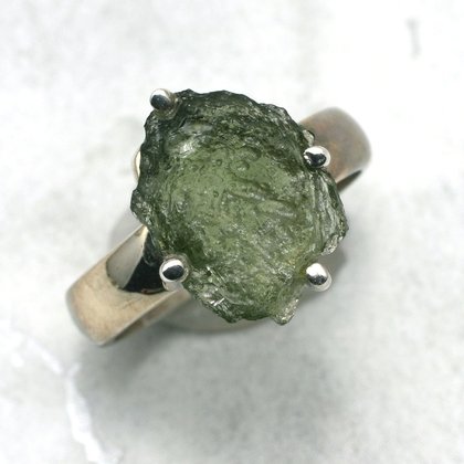 Moldavite & Silver Ring ~ Ring Size 6 US, L UK