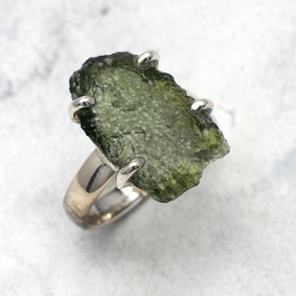 Moldavite & Silver Ring ~ 7 US Ring Size , O UK Ring Size