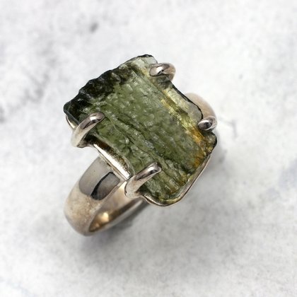 Moldavite & Silver Ring ~ 7 US Ring Size , O UK Ring Size