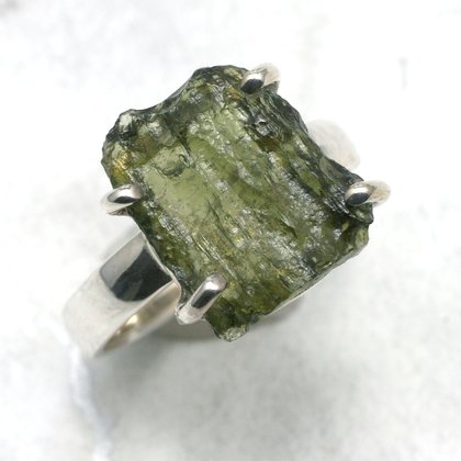 Moldavite & Silver Ring ~ Ring Size 8.5 US, R UK