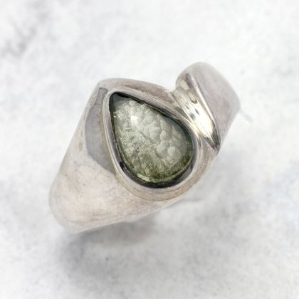 Moldavite & Silver Ring ~ 8 US Ring Size , Q UK Ring Size