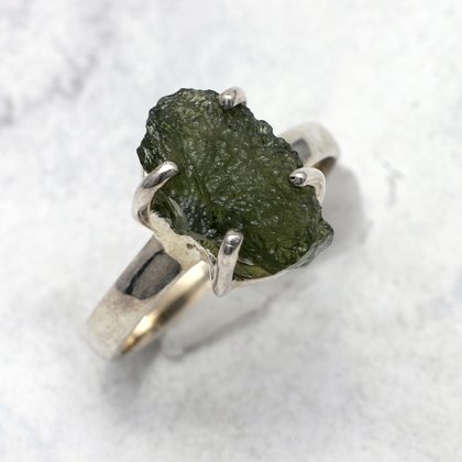 Moldavite & Silver Ring ~ 8 US Ring Size , Q UK Ring Size