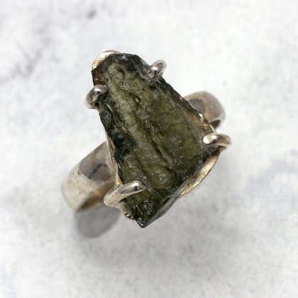 Moldavite & Silver Ring ~ 8 US Ring Size , Q UK Ring Size