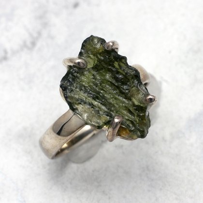 Moldavite & Silver Ring ~ 8 US Ring Size , Q UK Ring Size