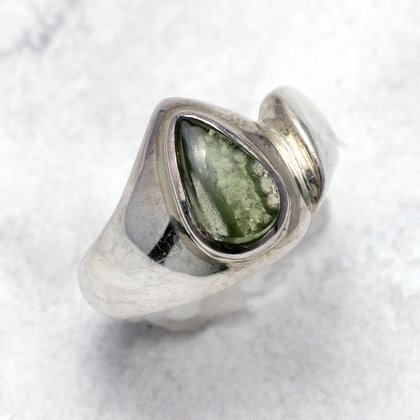 Moldavite & Silver Ring ~ 9 US Ring Size , S UK Ring Size