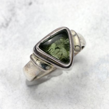 Moldavite & Silver Ring ~ 9 US Ring Size , S UK Ring Size