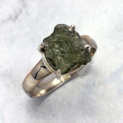 Moldavite & Silver Ring ~ 9 US Ring Size , S UK Ring Size