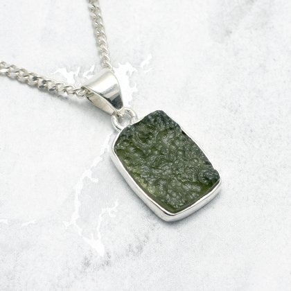 Moldavite & Silver Rectangle Pendant ~ 13mm